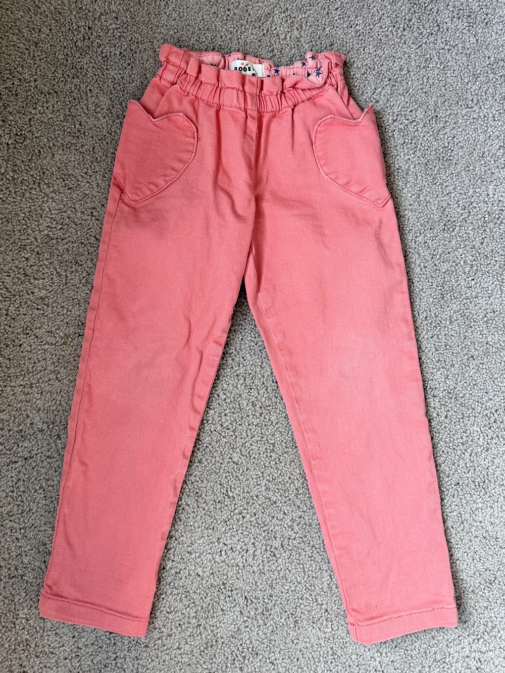 Mini Boden Coral Pink Heart-Pocket Elastic Waist Pants